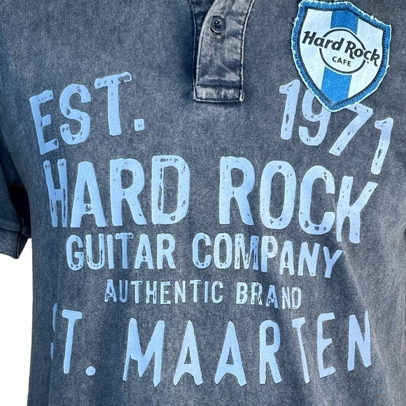 Hard Rock Cafe Guitar Co. Manufacturer Distressed St. Maarten Polo W/ Pa… - Picture 4 of 12